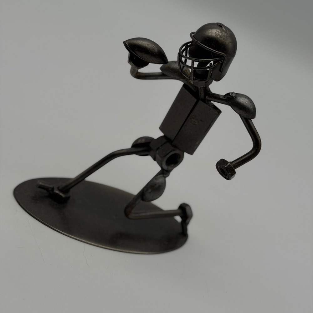 Metal Nut and Bolt Football Player Sculpture Industrial Sports Decor